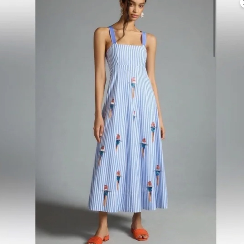 Maeve by Anthropology Tie-Back A-Line Beaded Parrot dress